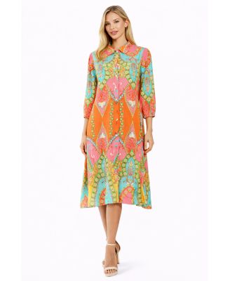 Women's Club Moda Blue Floral Button-Front Shirt Dress - Short Sleeve Midi Resort Wear Summer Vacation Dress