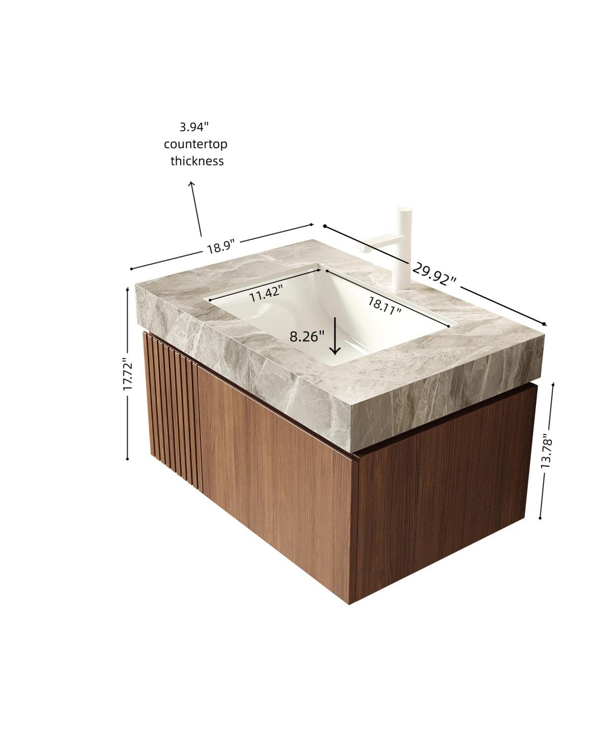 Sillysis Wall Mounted Bathroom Vanity, Luxury Sintered Stone Countertop, Undermount Ceramic Sink, Soft Close Storage Cabinet