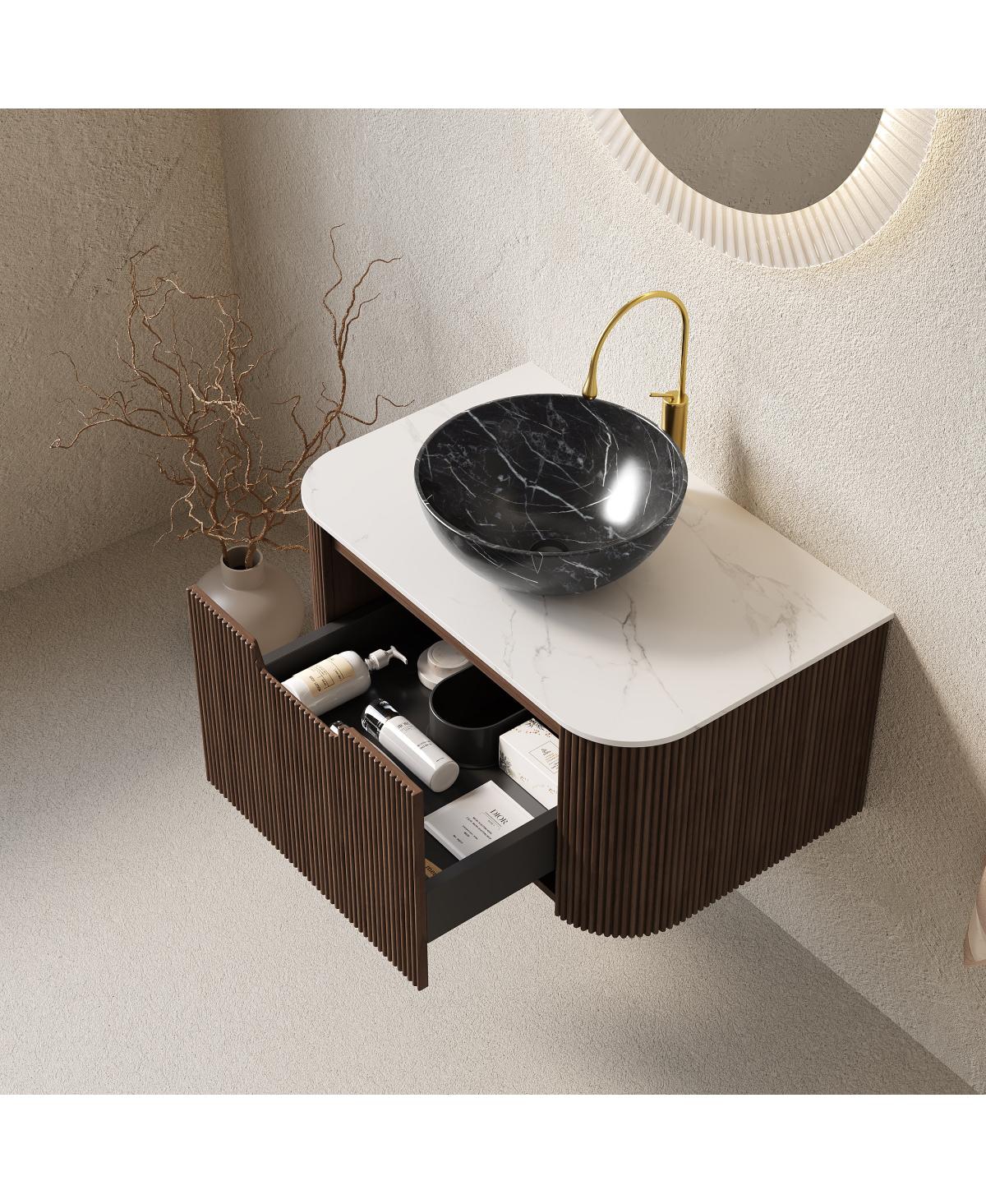 Sillysis Wall Mounted Bathroom Vanity with Artificial Marble Top, Ceramic Basin, Soft Close Drawer