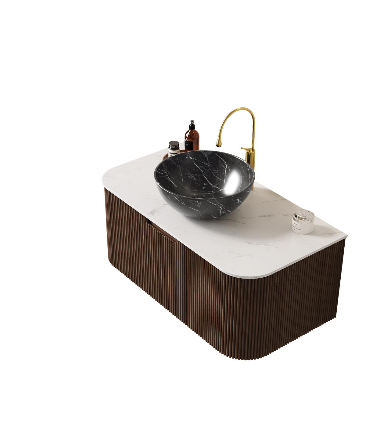 Sillysis Wall Mounted Bathroom Vanity with Artificial Marble Top, Ceramic Basin, Soft Close Drawer