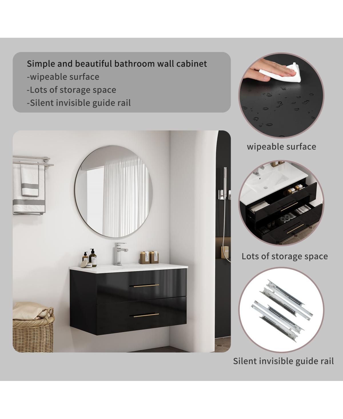 Sillysis Wall Mounted Bathroom Vanity with Ceramic Sink, Double Drawers