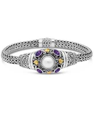 Amethyst Freshwater Cultured Pearl Bracelet in Sterling Silver with 18K Gold Accents