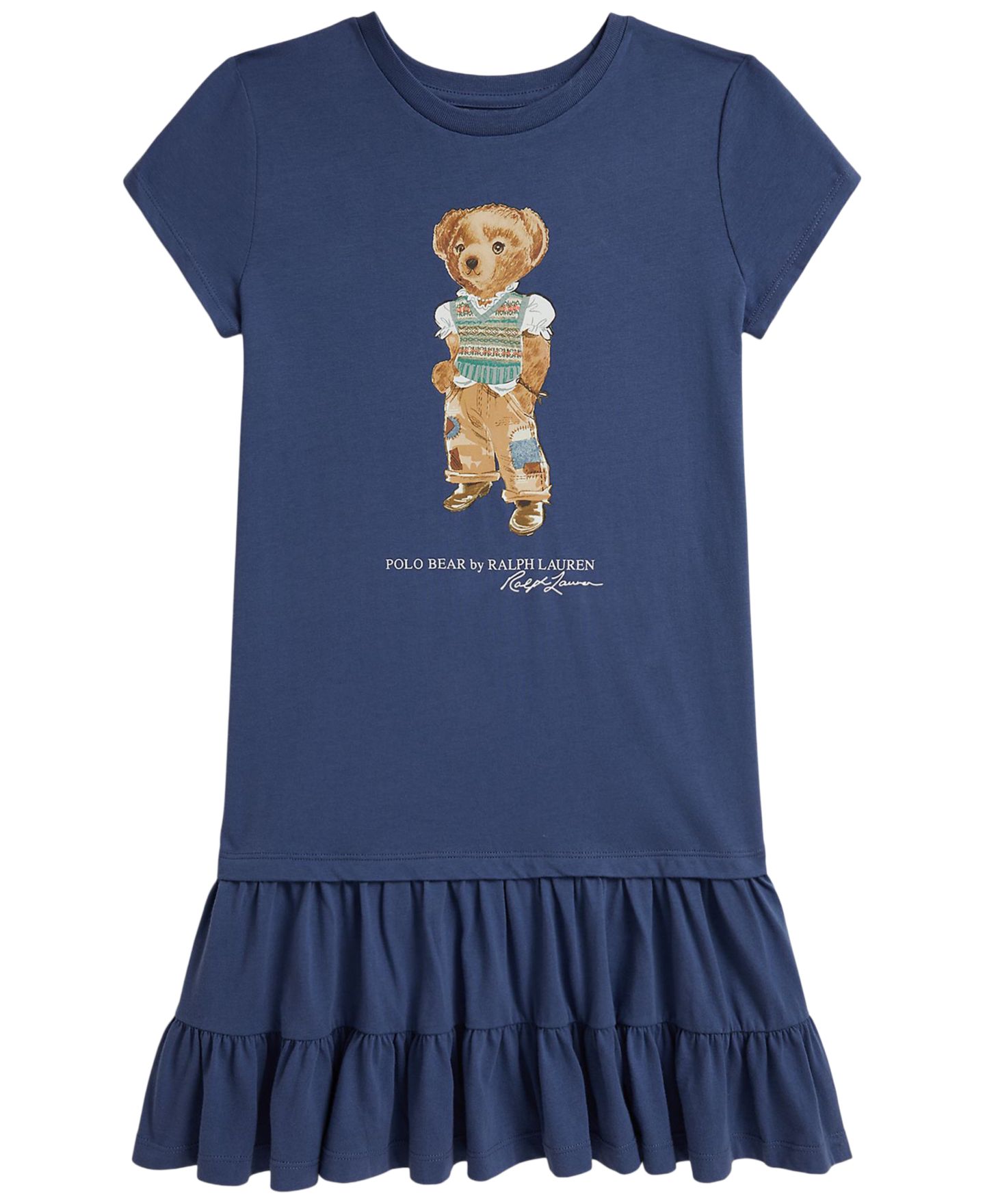 Платье Polo Ralph Lauren Polo Bear Short-Sleeve Jersey для девочек, цвет: Королевский синий — фото 1