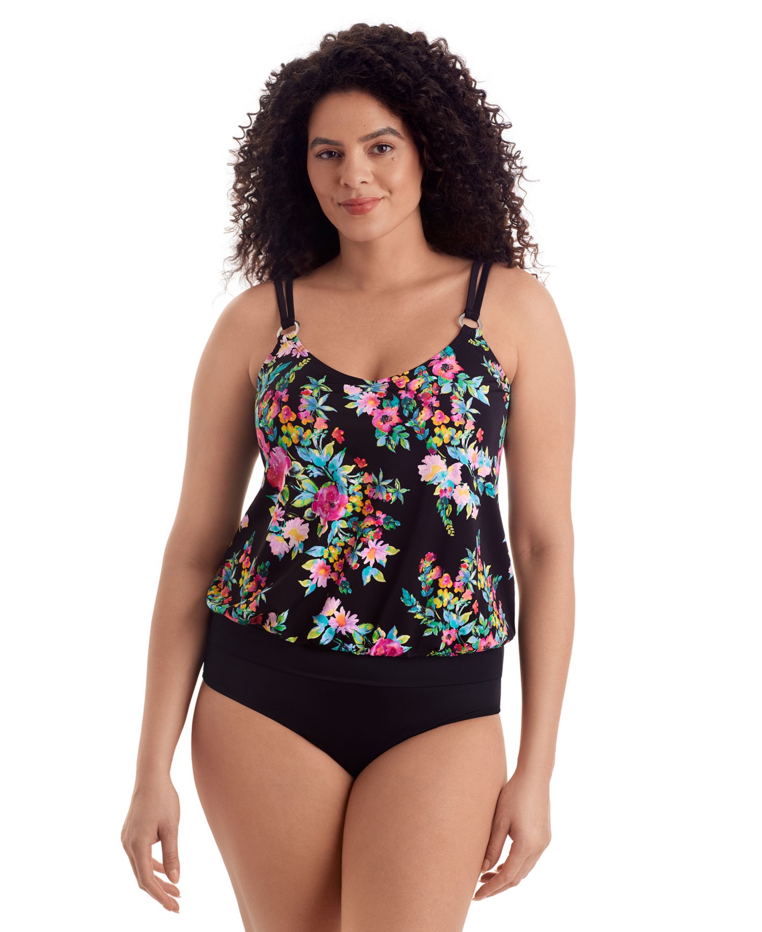 Women's V-Neck Blouson Tankini Top