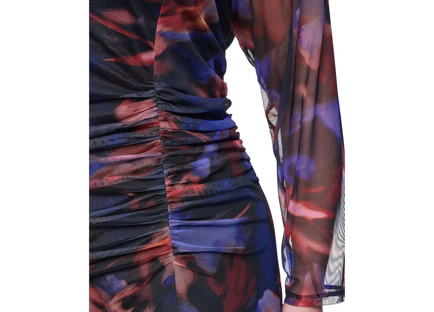 Plus Size Printed Side Ruched Mesh Midi Dress