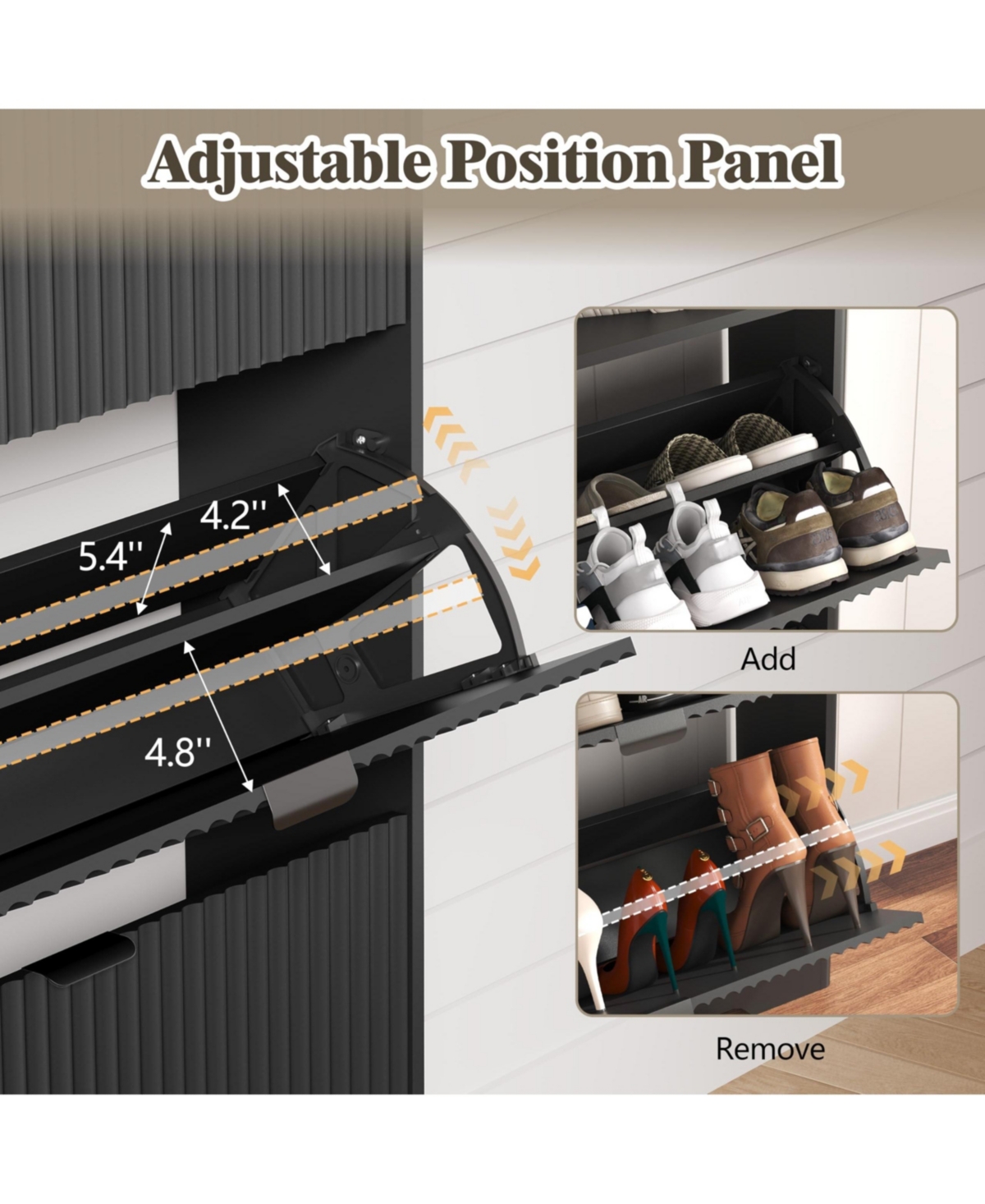 Yigii Fluted Shoe Cabinet 4 Flip Drawers Slim Entryway Storage Organizer