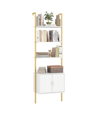 72.5 Inch Tall Bookshelf 5 Tier Wall Mount Ladder Bookcase with Cabinet