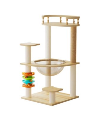  32.2" Modern Cat Tree with Scratching Posts, Perch, Acrylic Hammock & Toys for All Cats