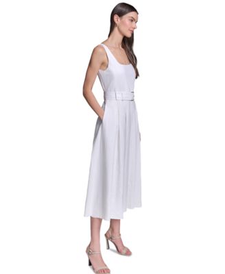 white fit and flare midi dress Black & Belt formal dress Fit And Flare White Dresses