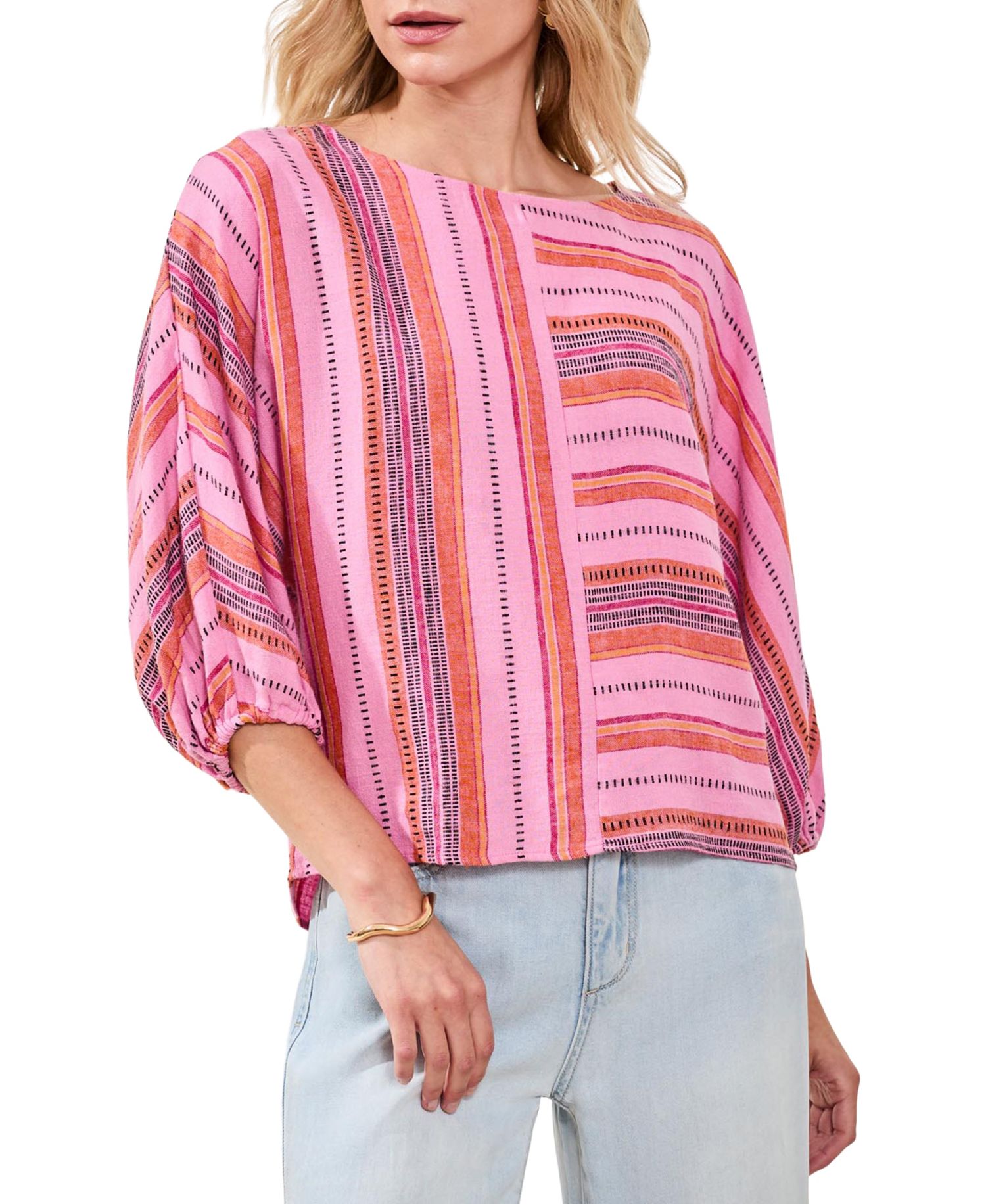 Women's Boat Neck Striped Top with Dolman Sleeve