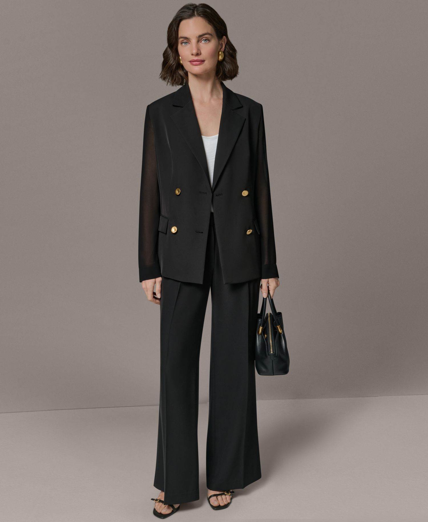 Petite Double-Breasted Long-Sleeve Blazer