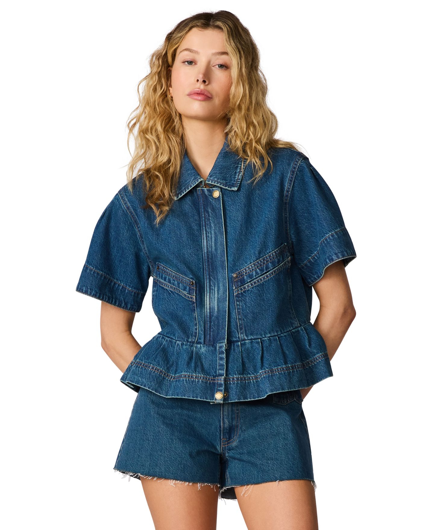Женская куртка Steve Madden Haezel Collared Denim Jacket, цвет: Синий — фото 2