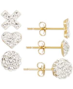 image of 3-Pc. Set Pave Crystal Stud Earrings in 10k Gold