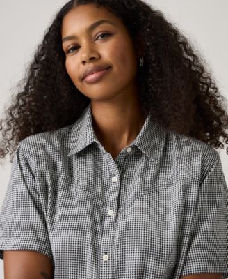 grey shirt dress womens SHIRTDRESS IN PREMIUM ITALIAN COTTON DARK GREY STRIPE DARK BLUE & GREY STRIPE / S