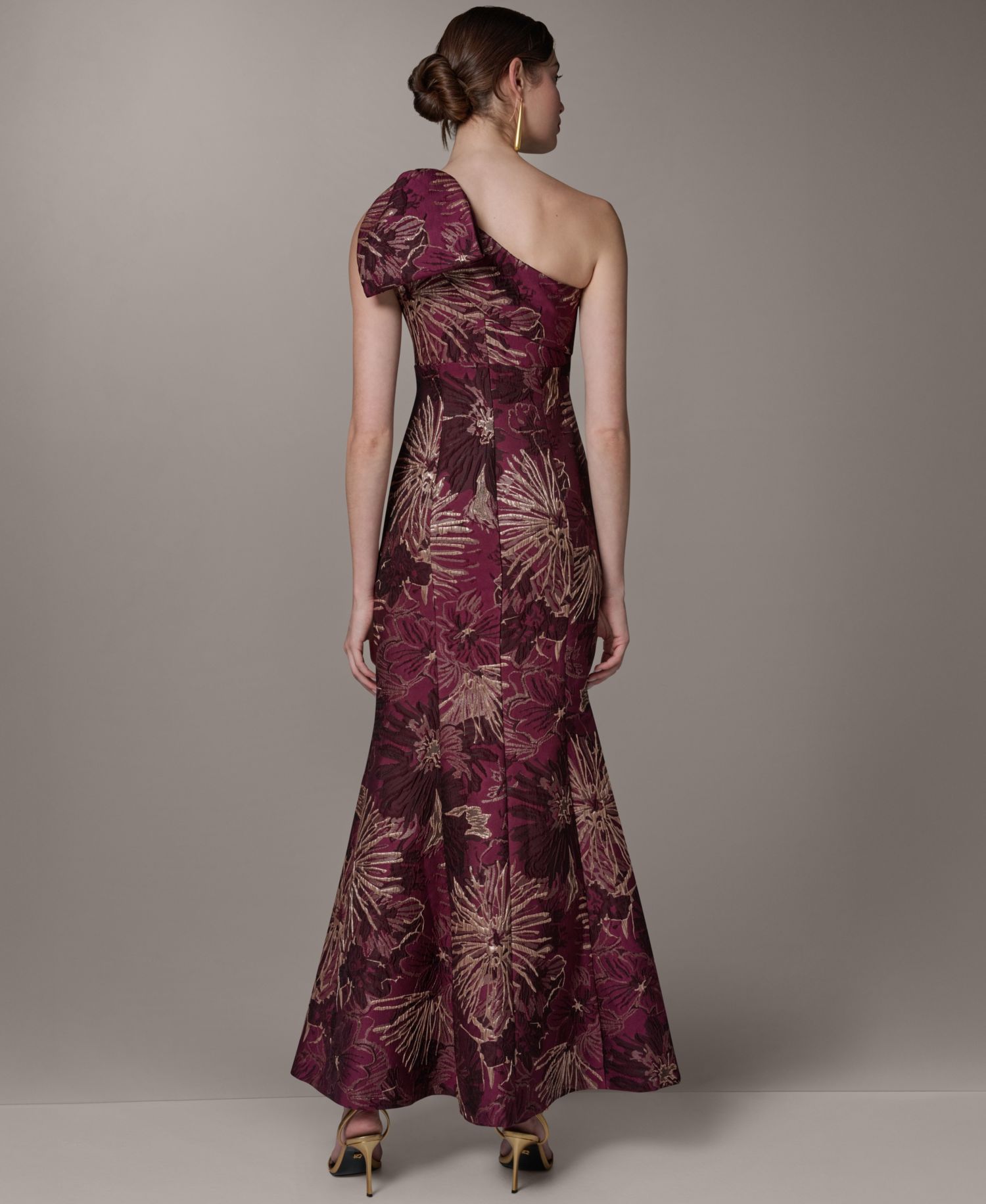 Women's Jacquard One-Shoulder Long Fit & Flare Dress