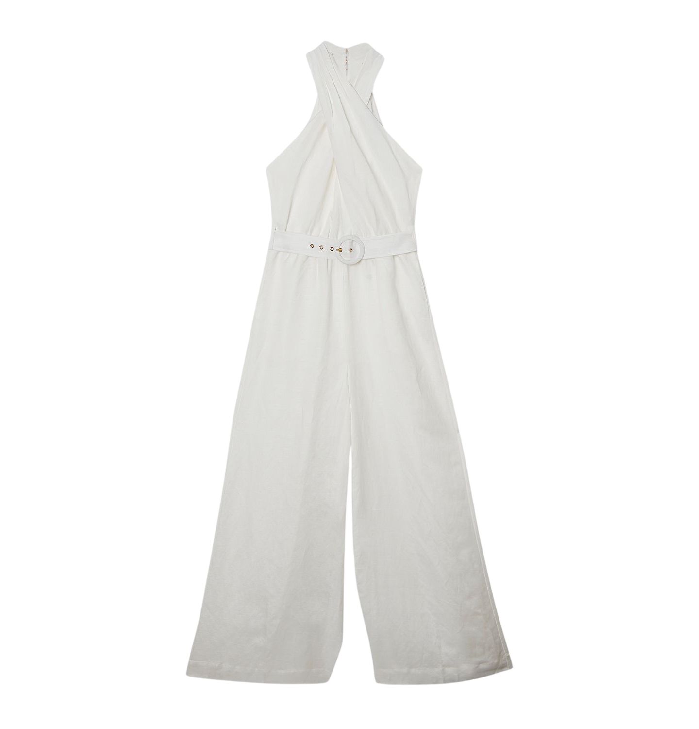 Женский комбинезон Karen Millen Linen Blend Wide Leg Belted Jumpsuit, цвет: Белый — фото 5