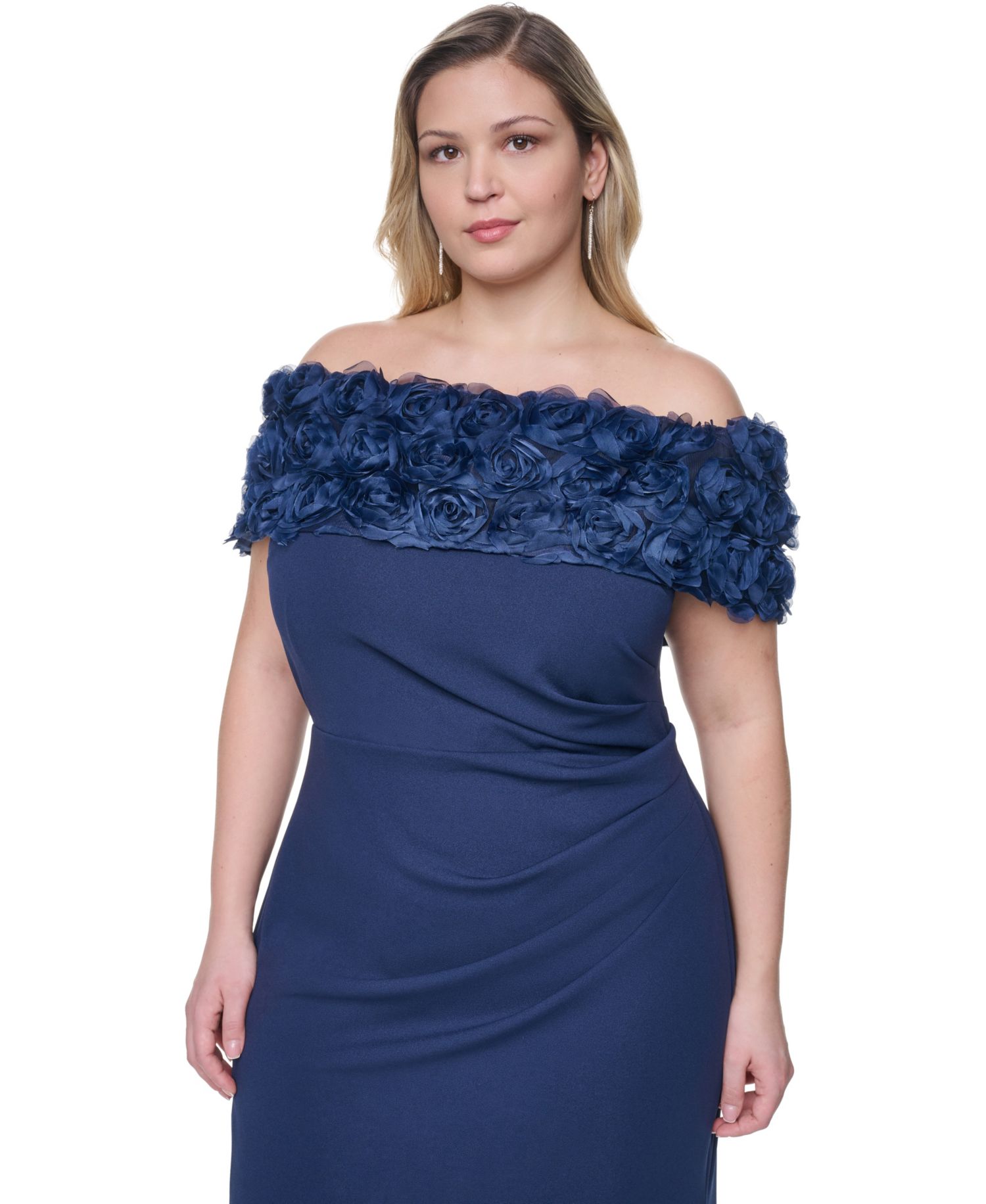 Plus Size Rosette-Trim Off-The-Shoulder Evening Gown