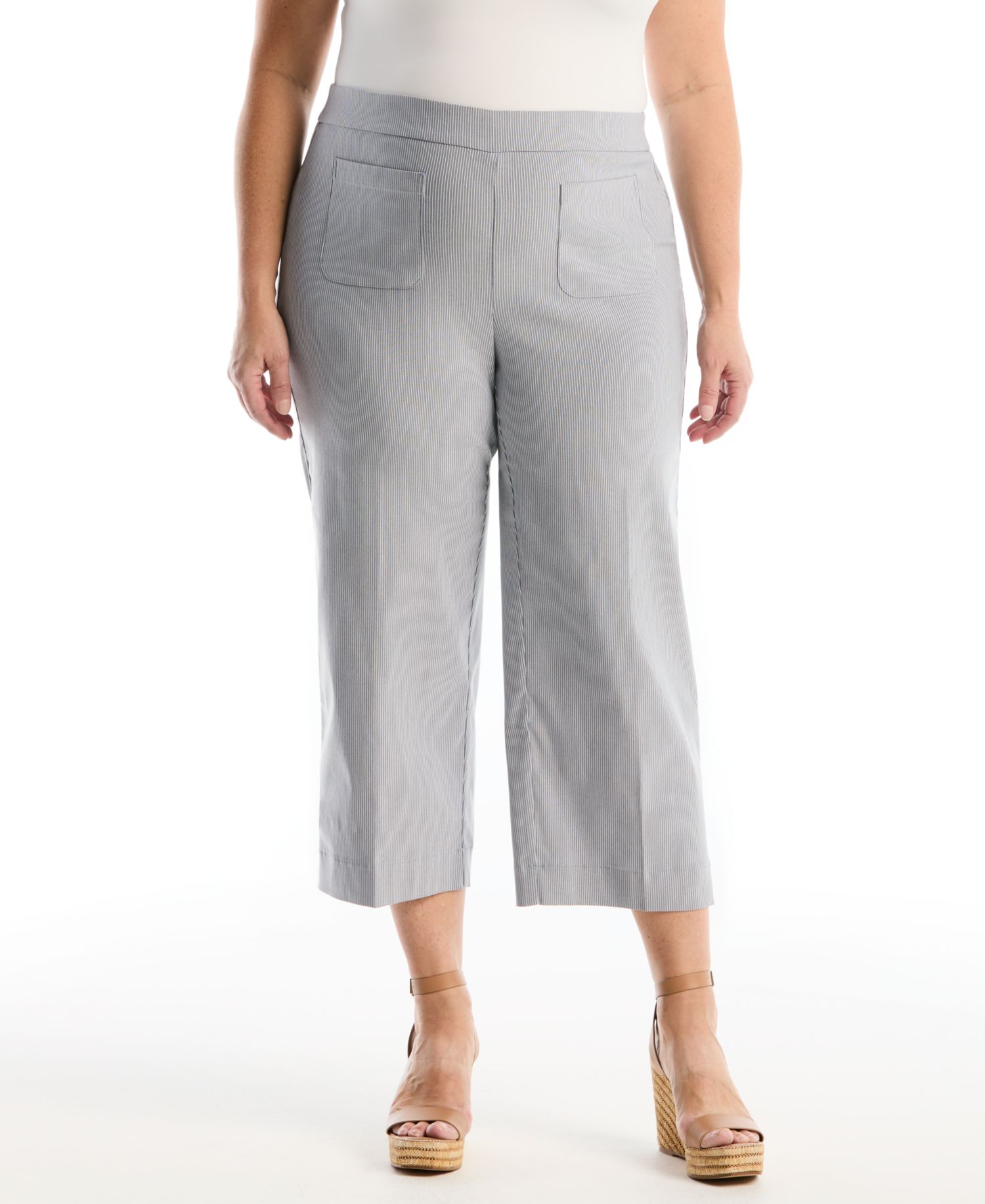 Plus Size Striped Patch Pocket Wide-Leg Pant
