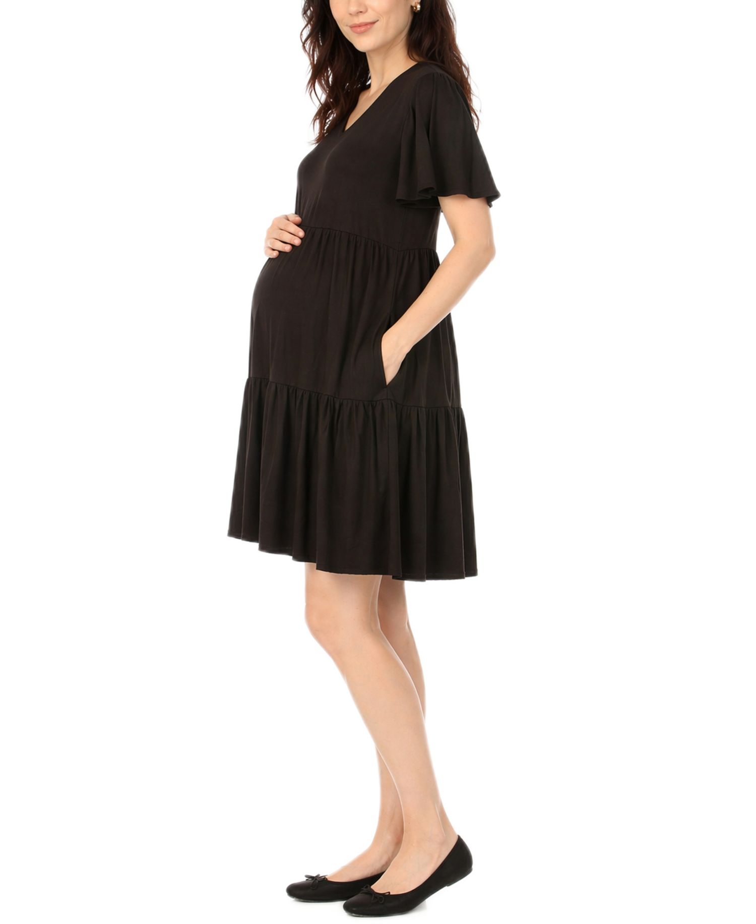 Women's Short-Sleeve Tiered A-Line Maternity Dress