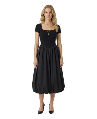 Women's Short Sleeve Midi Bubble Hem Dress