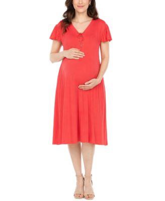 Women's Flutter-Sleeve Tie-Neck Maternity Dress
