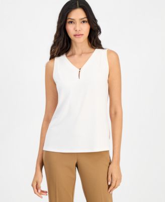 Petite V-Neck Keyhole Sleeveless Blouse