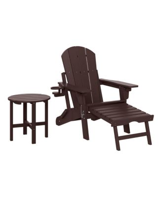 2-Piece Outdoor Folding Adjustable Adirondack Chair with Cup Holder and Hideaway Ottoman and 18" Side Table