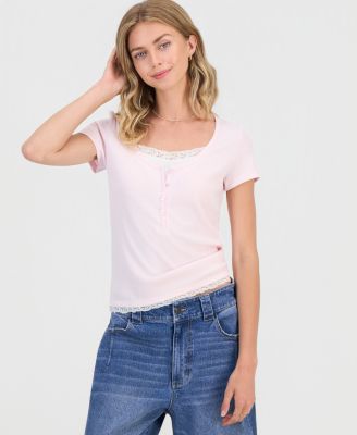 Juniors' Layered-Look Short-Sleeve Henley