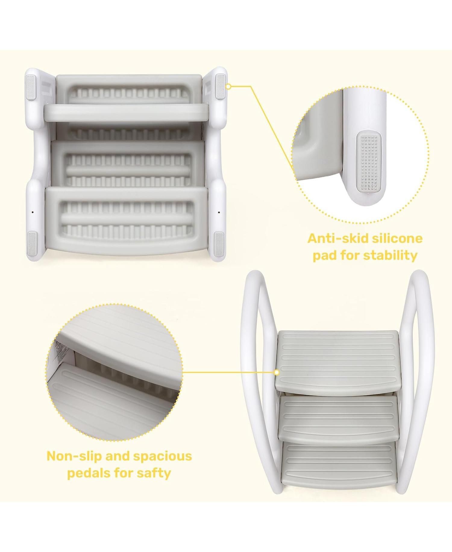 3 Step Toddler Step Stool with Handles, Lightweight Non-Slip Standing Helper for Bathroom, Kitchen and Potty Training