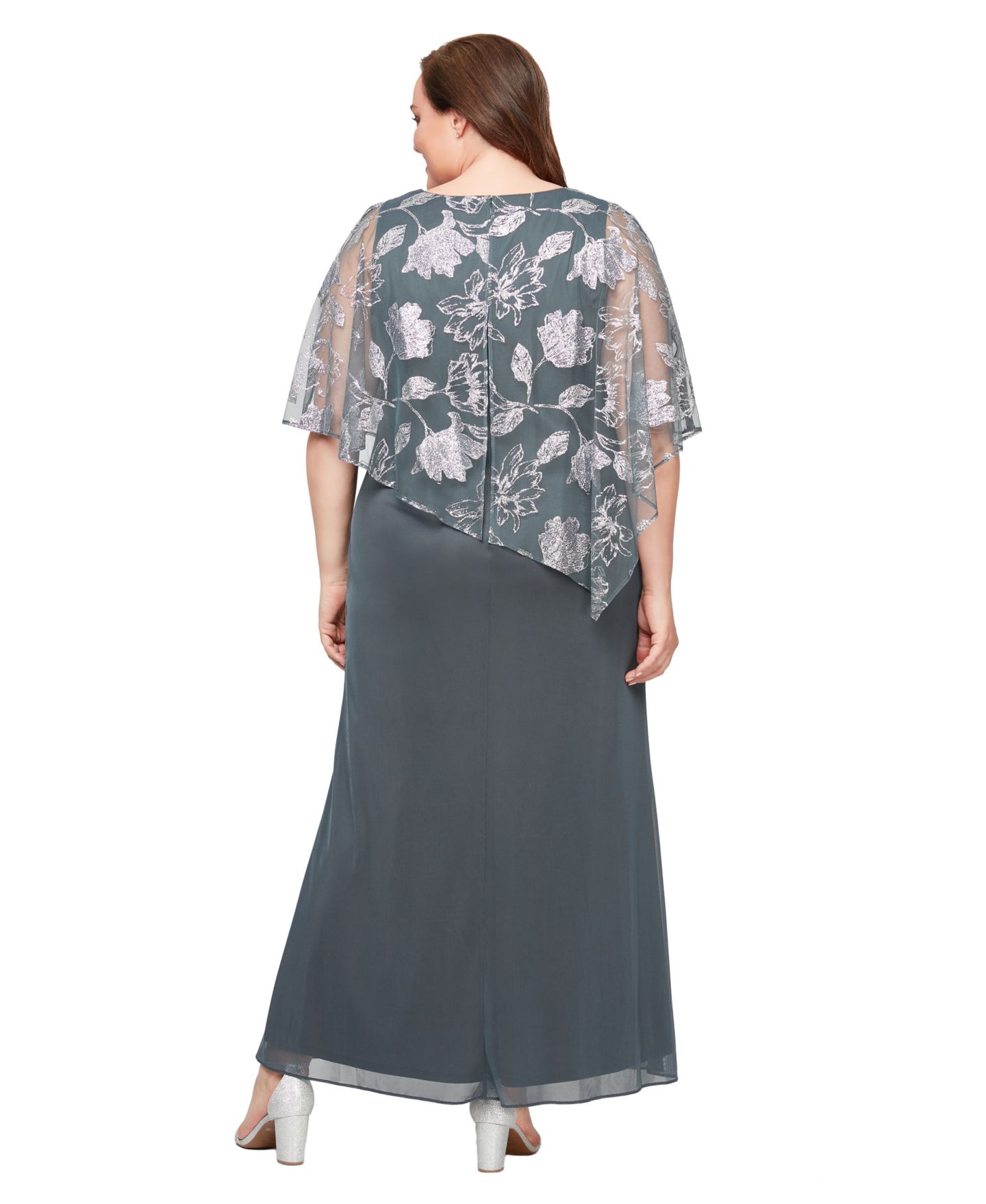 Женское платье SL Fashions Plus Size V-Neck A-Line Ball Gown, цвет: Дымчатый серебряный — фото 3