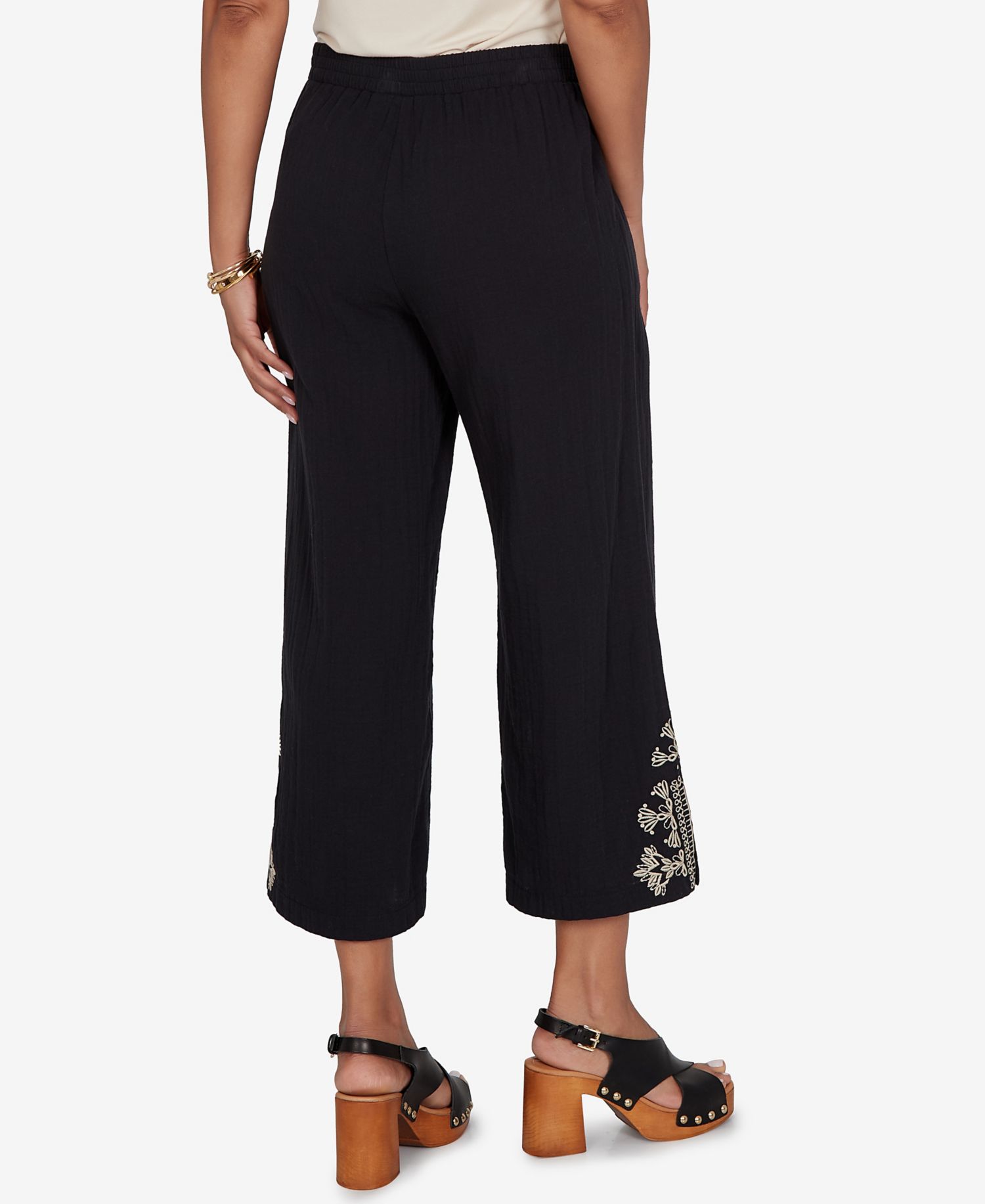 Petite Embroidered Gauze Relaxed Elastic Waistband Pants
