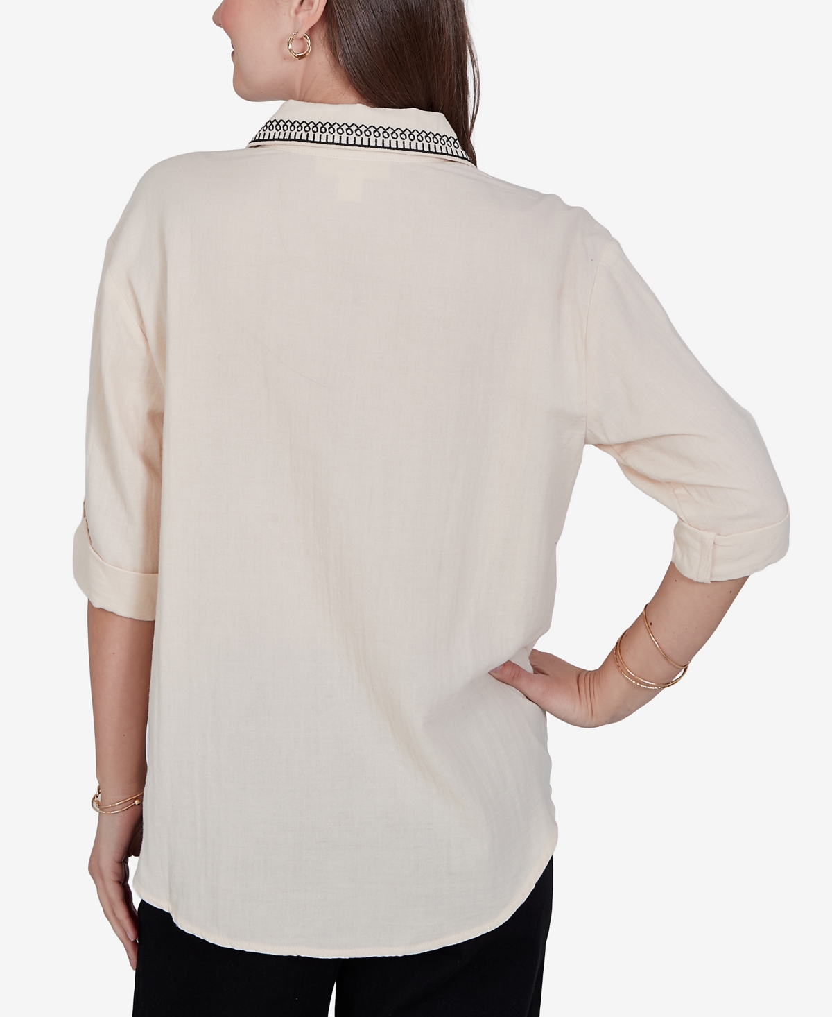 Ruby Rd. Petite Embroidered Gauze Button-Front Top
