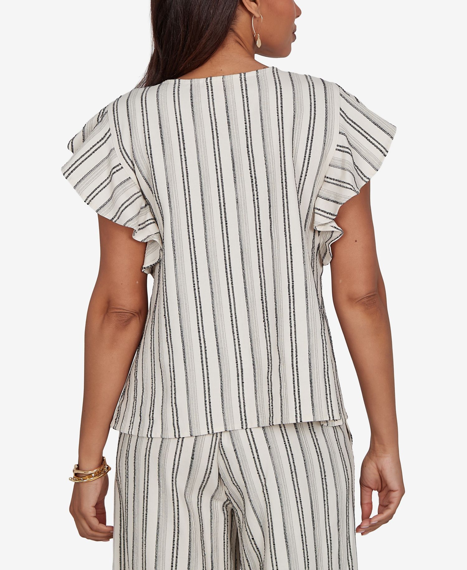 Petite Flutter-Sleeve Textured Stripe Top