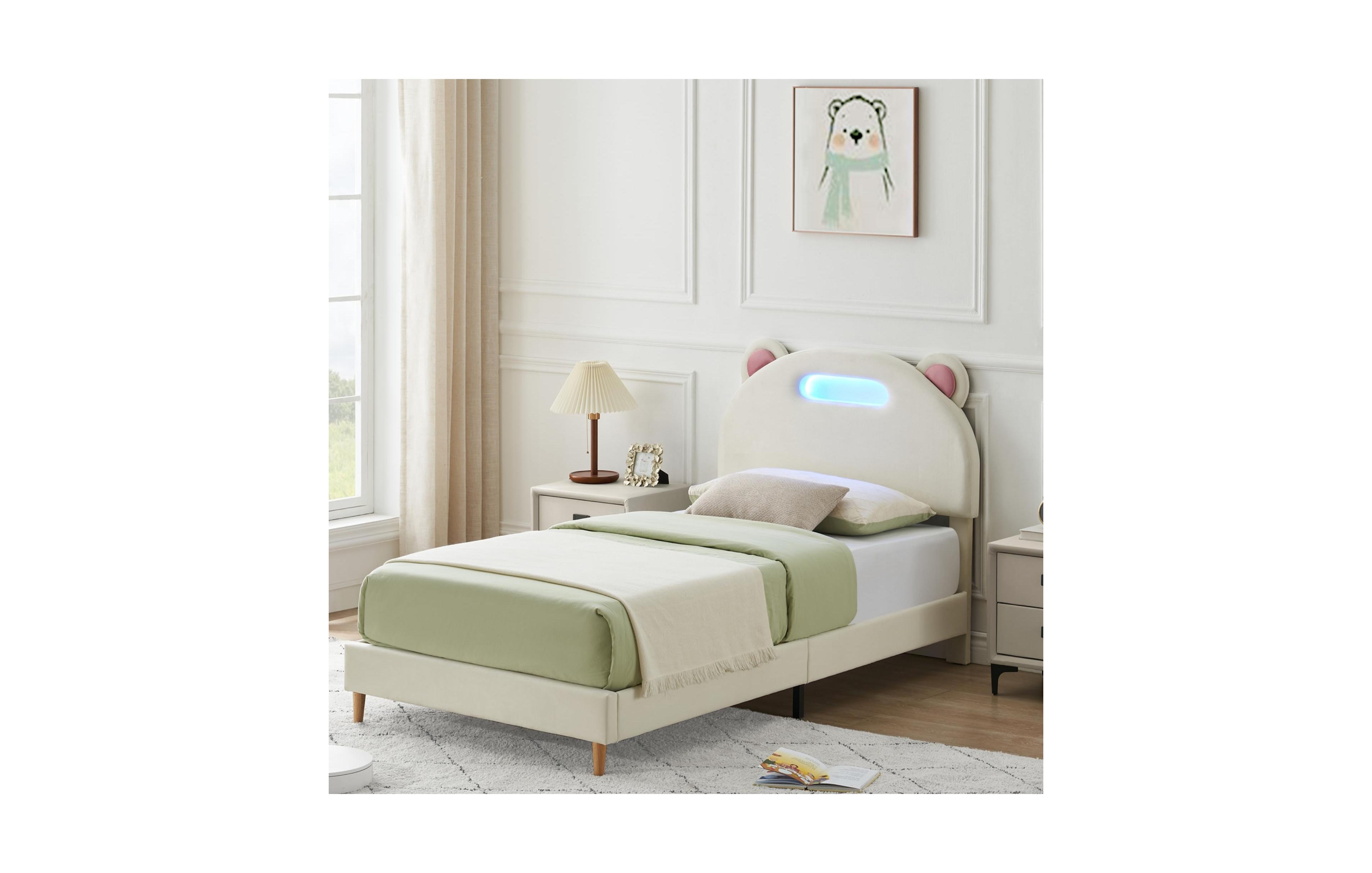 gaomon Twin Upholstered Bed Frame with Led Headboard