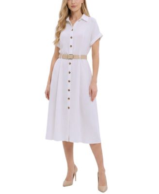 brown flared dress Brown Sugar- Fit/Flare Asymmetric Midi Dress/W Brooch (New)(2 colors) main image 1