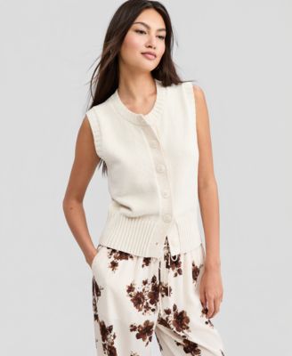 Petite Crewneck Button-Front Sweater Vest