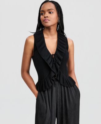 Women's Ruffled Tie-Front Top