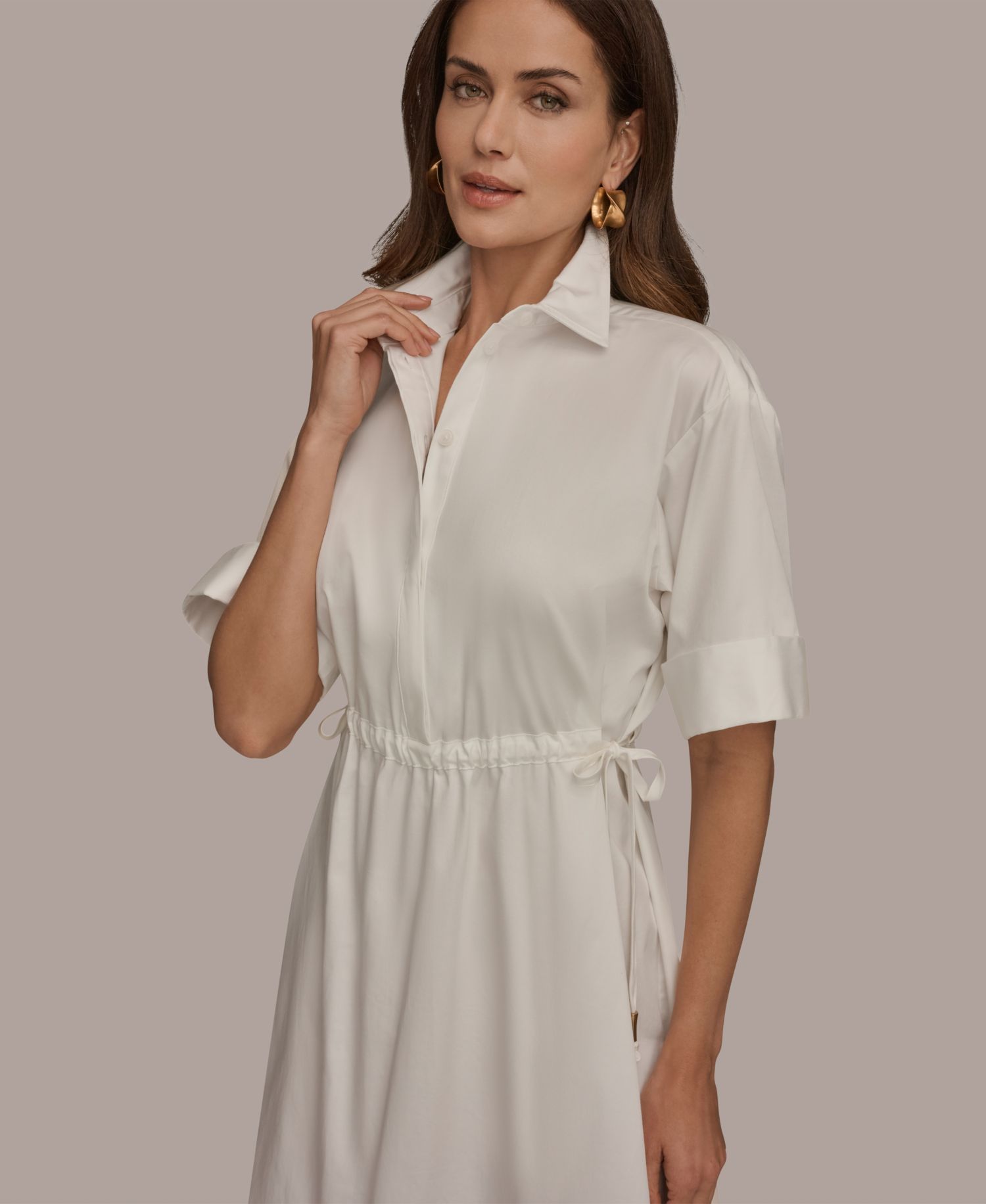 Women's Collared Drawstring Waist Dress