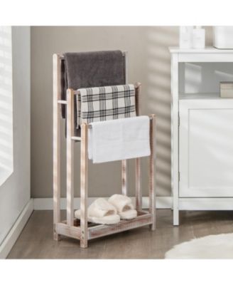 Freestanding Towel Rack with 3 Bars and Bottom Storage Shelf Organizer