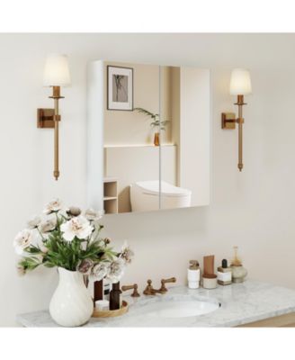 Double Door Bathroom Wall Cabinet with Mirror and Adjustable Shelf