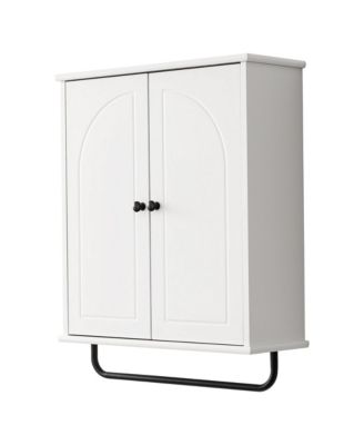 Over The Toilet Storage Cabinet with Towel Bar Arched Doors 3 Tier Space Saver Adjustable Shelves Soft Close Hinges