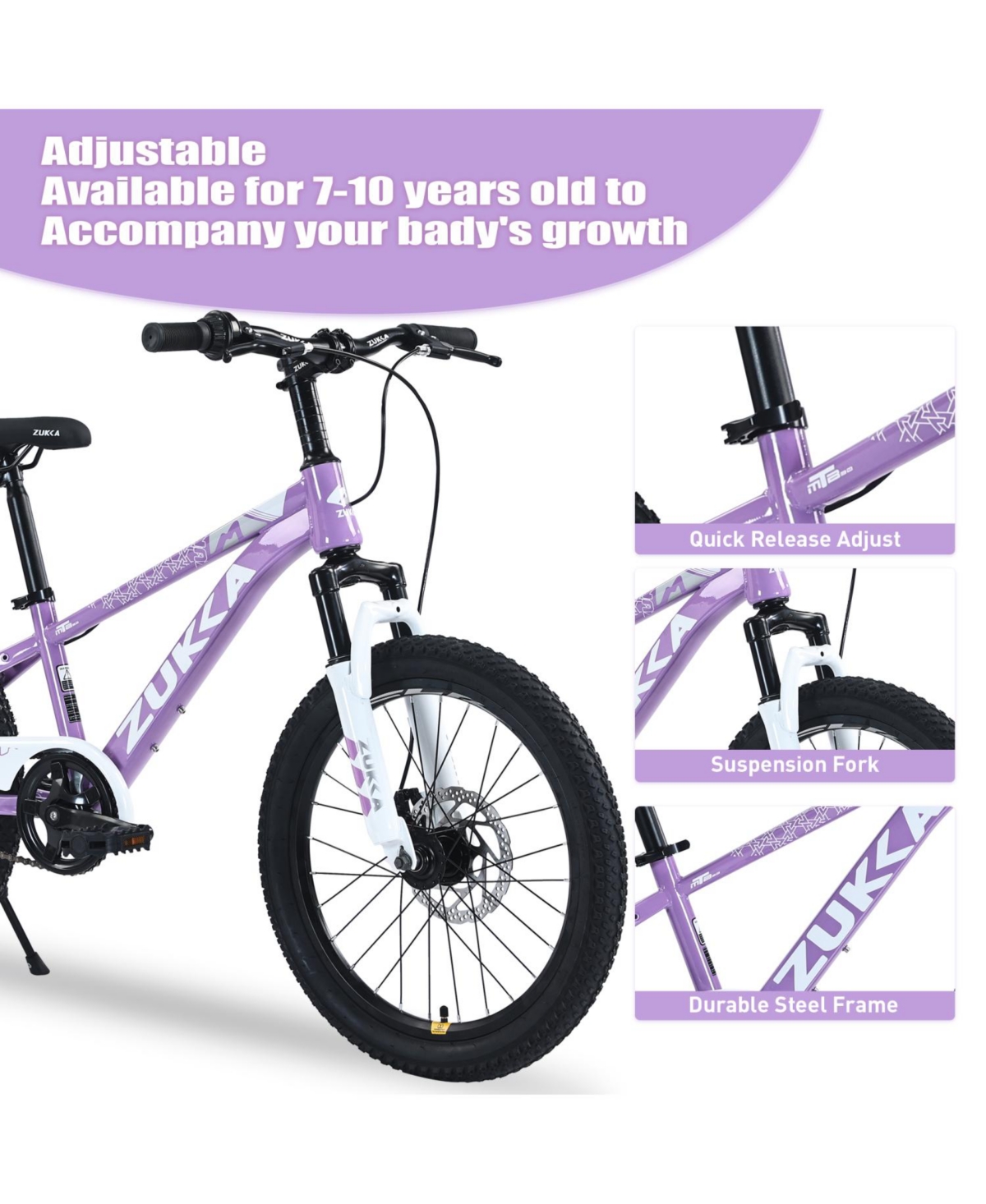 ECHTPeak 20 Inch Kids Mountain Bike, with Dual Disc Brakes, for Boys Girls Ages 7-10 Years, Steel Frame, Adjustable Seat and Handlebar