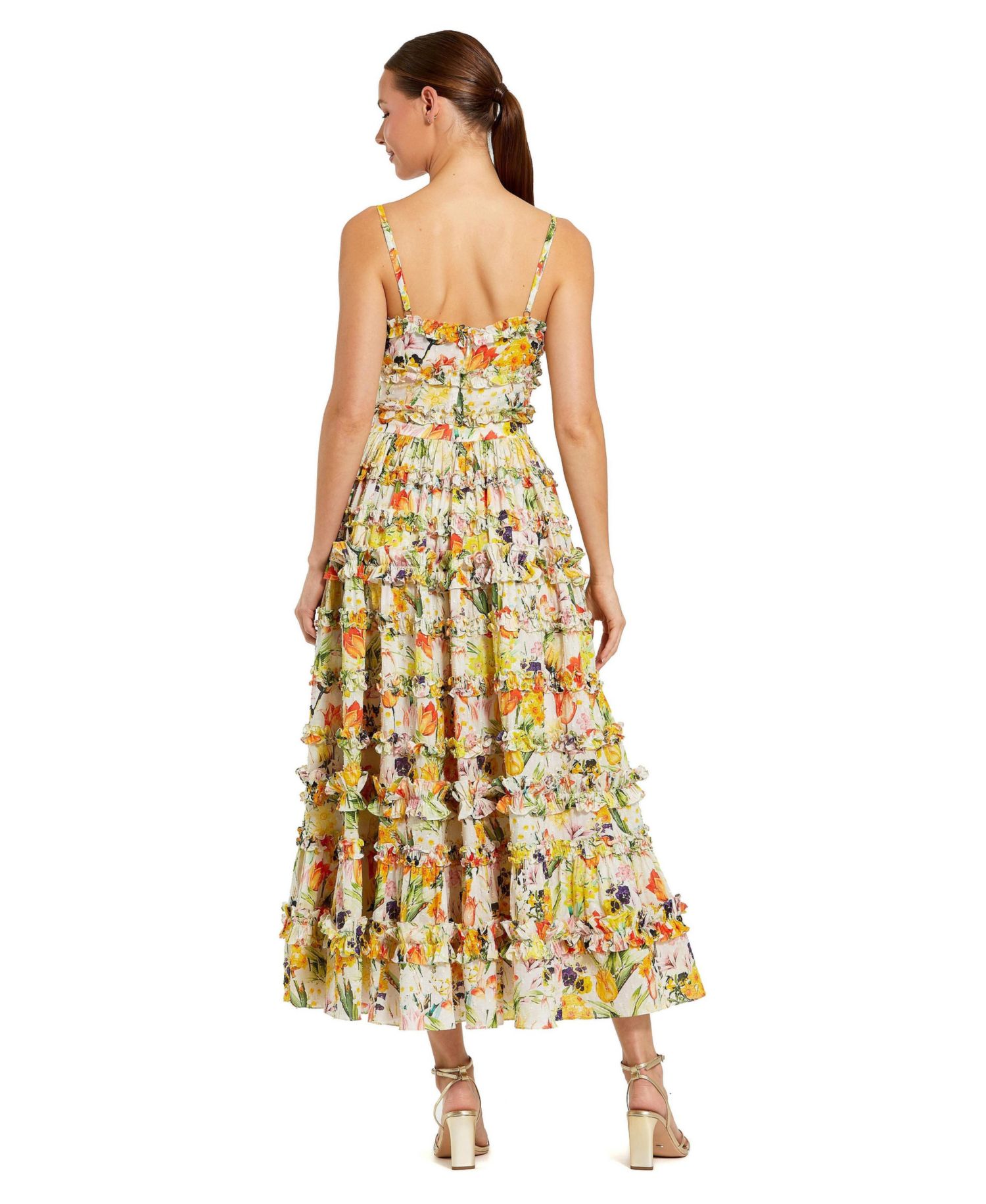 Women's Floral Print Tiered Ruffle Midi Dress