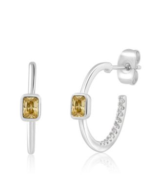 Modern Bezel-Set Birthstone CZ Half Hoops