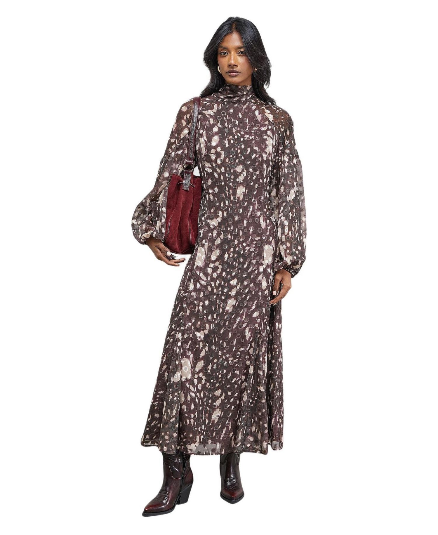Women's Paisley Burnout Spot Godet Midi Dress