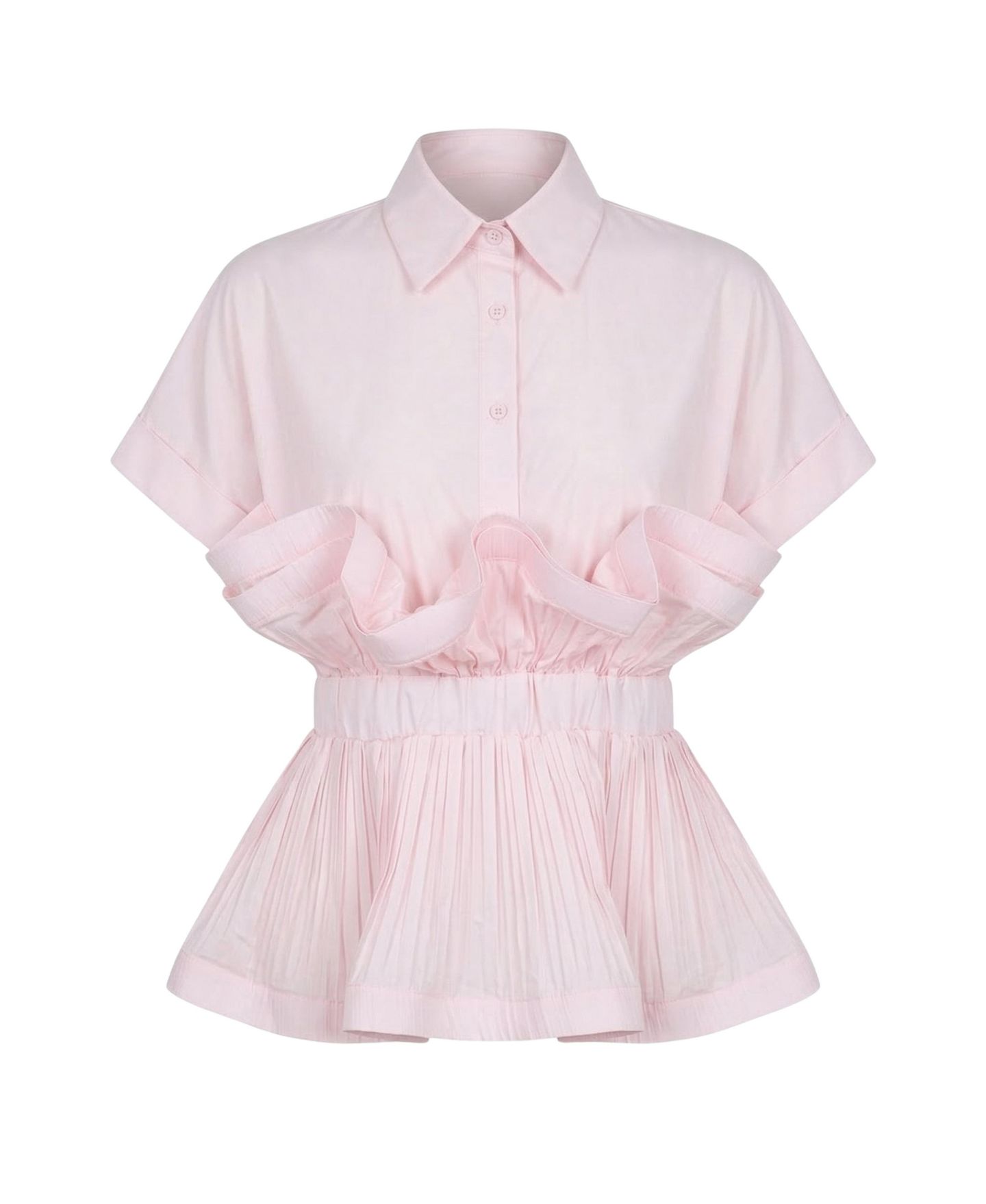 Женская блузка Modenaire Ruffle Collared-Neck Peplum, цвет: Светлый розовый — фото 5