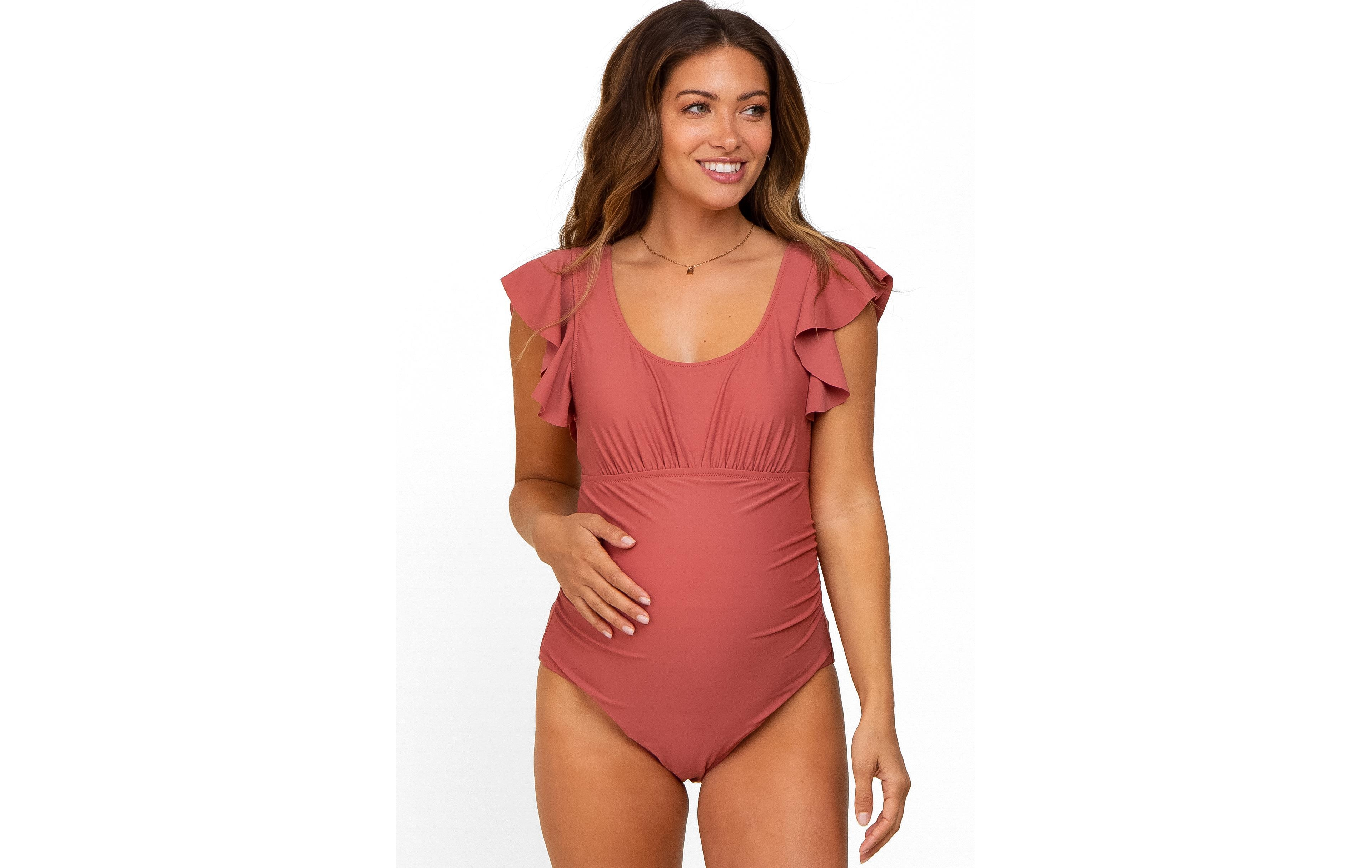 Pinkblush Women's Rust Ruffle Shoulder Pleated Side One Piece Swimsuit