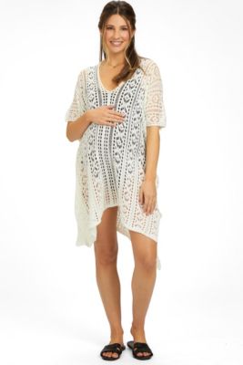 Maternity Cream Crochet Knit Swim Cover Up