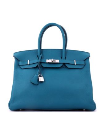 Birkin 35 Handbag Blue Clemence with Palladium Hardware