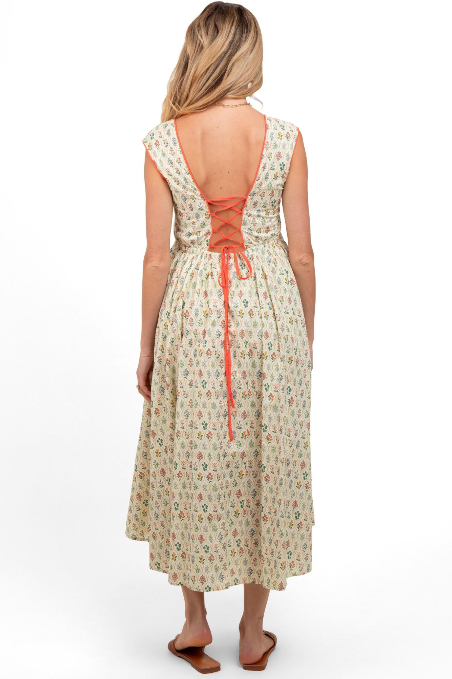 Women's Cream Floral Button Front Sleeveless Maxi Dress